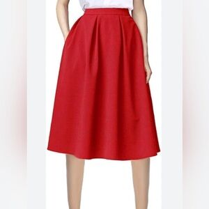 Urban Coco Skirt Women's Swing/Skater Elastic Waist Side Zip Red Pockets Small